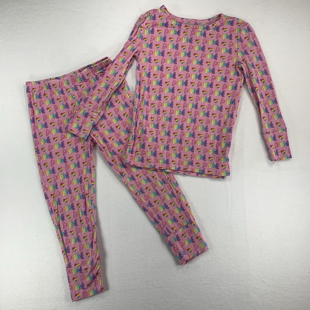 Posh Peanut Lisa Frank‎ Pajama Set Pjs 3t-4t Logo Rainbow Hearts Pink